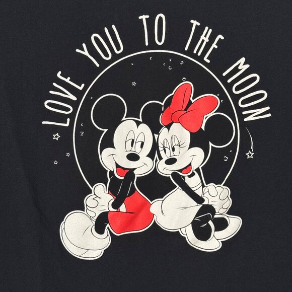 Disney Black Mickey Minnie Graphic T Shirt Juniors Large Casual Love Valentine - Picture 2 of 7